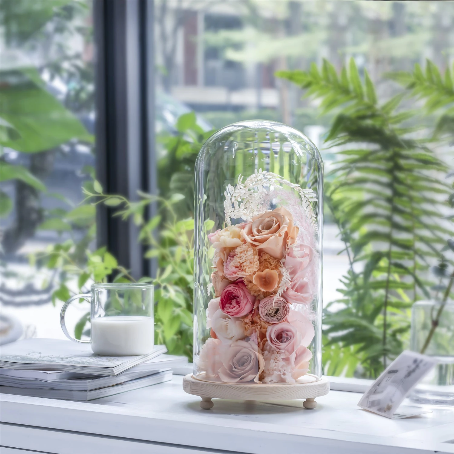 Handmade Glass Dome With LED Light Wood Base Cloche Bell Round For Rose Model Figurine Flowers 4 Handmade Glass Dome With LED Light Wood Base Cloche Bell Round For Rose Model Figurine Flowers - Image 4