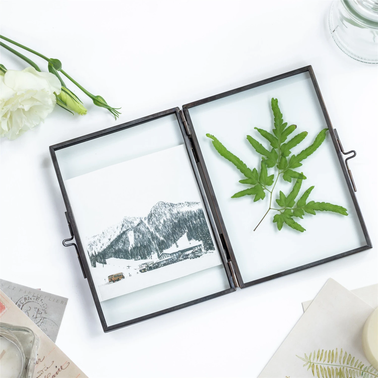 Handmade Brass Black Folding Screen Type Float Frame Specimen Card Holder 2-Folded 3.5X5" 1 Handmade Brass Black Folding Screen Type Float Frame Specimen Card Holder 2-Folded 3.5X5"