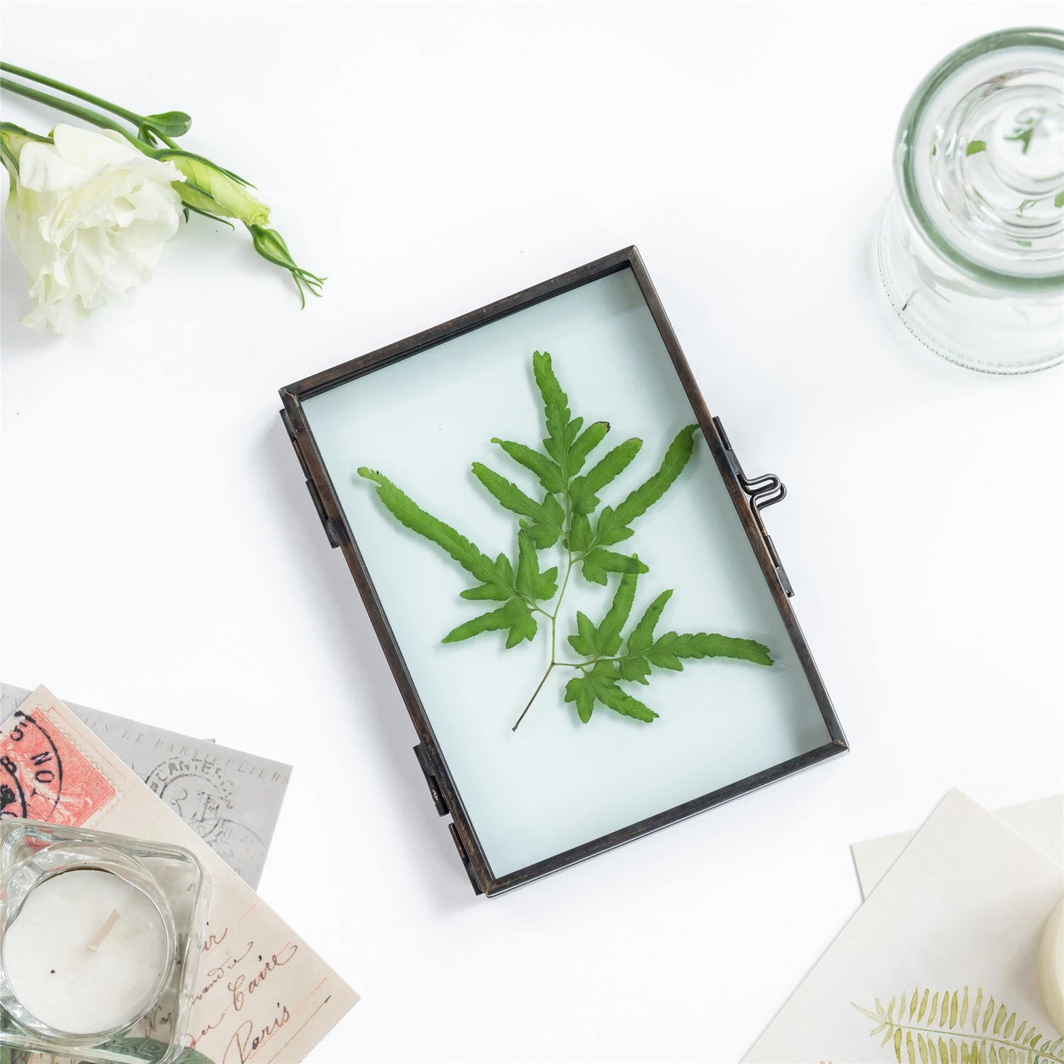 Handmade Brass Black Folding Screen Type Float Frame Specimen Card Holder 2-Folded 3.5X5" 4 Handmade Brass Black Folding Screen Type Float Frame Specimen Card Holder 2-Folded 3.5X5" - Image 4