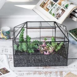 NCYP Glass Geometric Terrarium Tin-Sealed Brass Black House Shape Container With Grid And Swing Lid -Ncyp Garden Sale Shop 20190621003 7