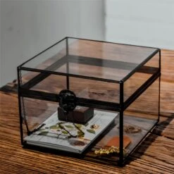 Small Vintage Rectangle Glass Jewelry Storage Card Box With Lock For Card Storage Jewelry Display -Ncyp Garden Sale Shop 20190717001 5