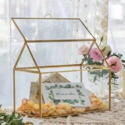 Geometric Glass Card Box Terrarium Rose Gold Handmade Pure Copper House Shape For Wedding Receiption -Ncyp Garden Sale Shop 20190905001 5