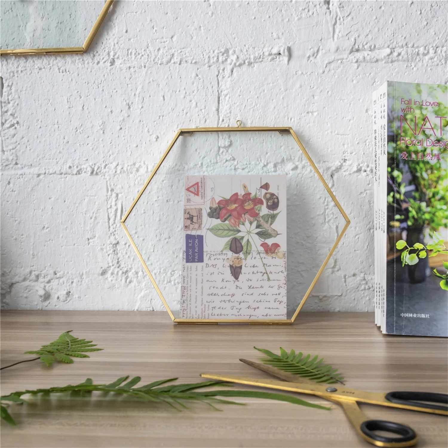 Hanging Hexagon Herbarium Brass Glass Frame For Pressed Flowers Dried Flowers Floating Frame 2 Hanging Hexagon Herbarium Brass Glass Frame For Pressed Flowers Dried Flowers Floating Frame - Image 2