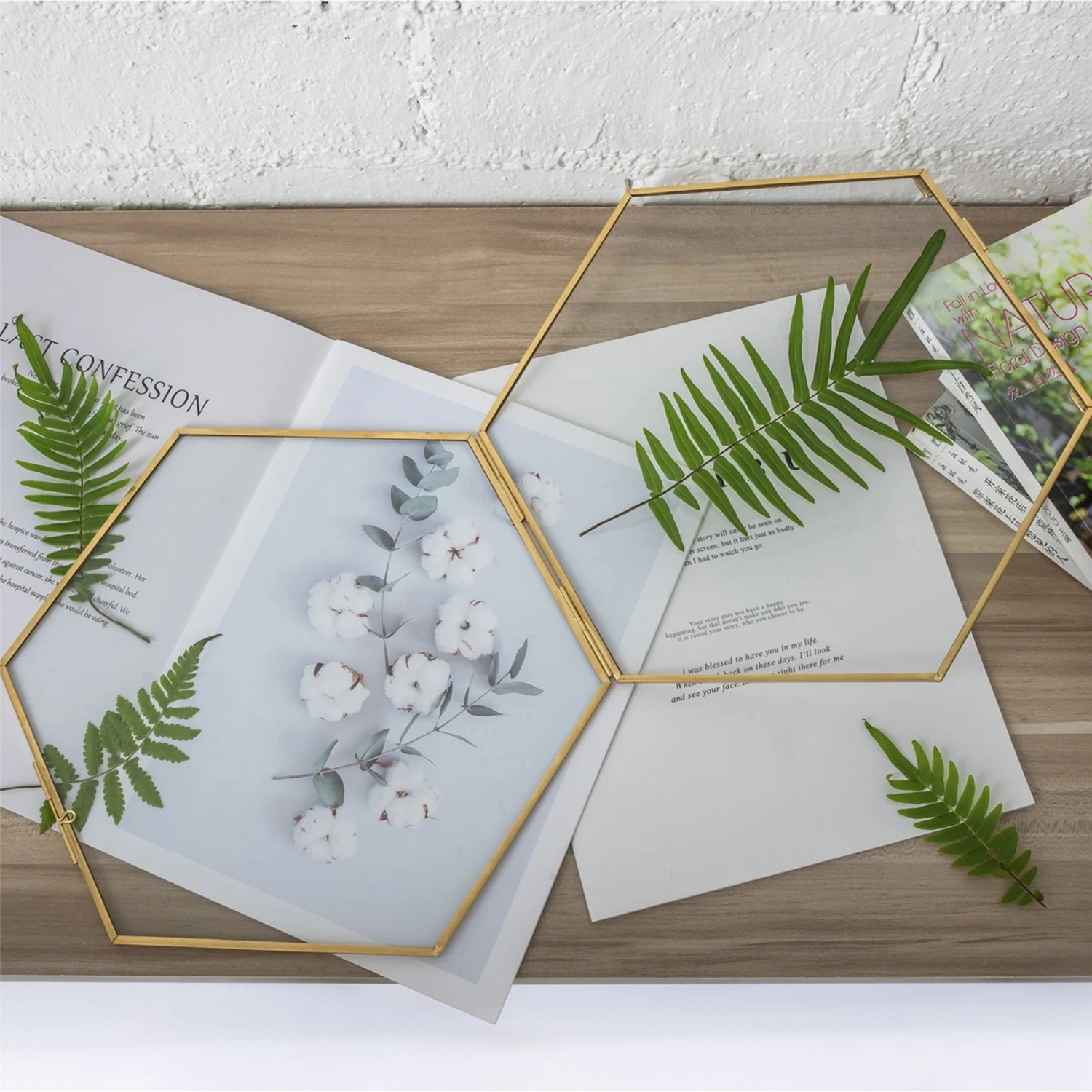 Hanging Hexagon Herbarium Brass Glass Frame For Pressed Flowers Dried Flowers Floating Frame 9 Hanging Hexagon Herbarium Brass Glass Frame For Pressed Flowers Dried Flowers Floating Frame - Image 9
