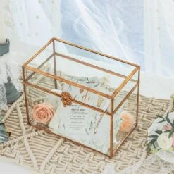 Pure Copper Medium Geometric Glass Card Box Terrarium Foot Latch Rose Gold Handmade Rectangular -Ncyp Garden Sale Shop 20190905013 1
