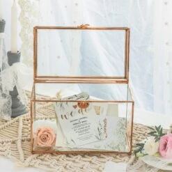Pure Copper Medium Geometric Glass Card Box Terrarium Foot Latch Rose Gold Handmade Rectangular -Ncyp Garden Sale Shop 20190905013 2