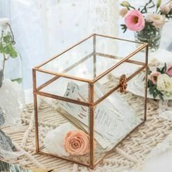 Pure Copper Medium Geometric Glass Card Box Terrarium Foot Latch Rose Gold Handmade Rectangular -Ncyp Garden Sale Shop 20190905013 3