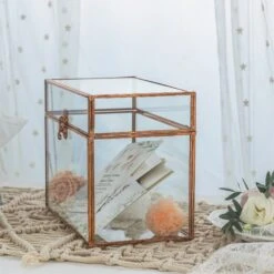 Pure Copper Medium Geometric Glass Card Box Terrarium Foot Latch Rose Gold Handmade Rectangular -Ncyp Garden Sale Shop 20190905013 6