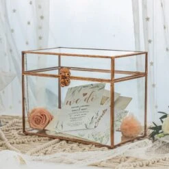 Pure Copper Medium Geometric Glass Card Box Terrarium Foot Latch Rose Gold Handmade Rectangular -Ncyp Garden Sale Shop 20190905013 7