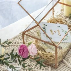 Geometric Glass Card Box Terrarium Rose Gold Handmade Pure Copper House Shape For Wedding Receiption -Ncyp Garden Sale Shop 20190905014 7