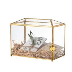 Large Geometric Glass Card Box Terrarium With Slot And Heart Lock, Foot, Gold, Handmade, Brass,for Wedding Receiption, Wishwell, Keepsake Centerpiece -Ncyp Garden Sale Shop 20190926001 2000