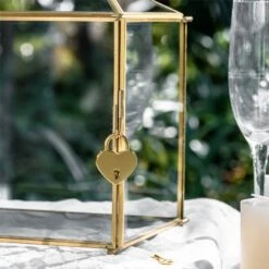 Large Geometric Glass Card Box Terrarium With Slot And Heart Lock, Foot, Gold, Handmade, Brass,for Wedding Receiption, Wishwell, Keepsake Centerpiece -Ncyp Garden Sale Shop 20190926001 2 9dabd2d6 69d7 4a90 ba9f c3dd6256ed4c
