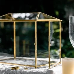 Large Geometric Glass Card Box Terrarium With Slot And Heart Lock, Foot, Gold, Handmade, Brass,for Wedding Receiption, Wishwell, Keepsake Centerpiece -Ncyp Garden Sale Shop 20190926001 3 53648712 9e8c 4dba b73f 6877a54f2684