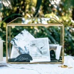Large Geometric Glass Card Box Terrarium With Slot And Heart Lock, Foot, Gold, Handmade, Brass,for Wedding Receiption, Wishwell, Keepsake Centerpiece -Ncyp Garden Sale Shop 20190926001 4