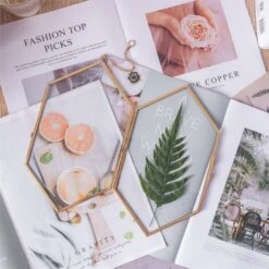 NCYP Vintage Gold Brass Floating Hanging Glass Long Hexagon Photo Frame For Fern, Pressed Flower -Ncyp Garden Sale Shop 20191224001 6