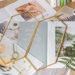 NCYP Vintage Gold Brass Floating Hanging Glass Long Hexagon Photo Frame For Fern, Pressed Flower -Ncyp Garden Sale Shop 20191224002 3