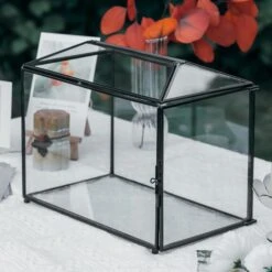 Back Standard/Large Geometric Glass Card Box Terrarium With Slot, Heart Lock, Foot, Handmade Brass For Wedding Receiption Wishwell Keepsake -Ncyp Garden Sale Shop 20200117001 2