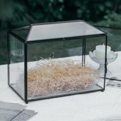 Back Standard/Large Geometric Glass Card Box Terrarium With Slot, Heart Lock, Foot, Handmade Brass For Wedding Receiption Wishwell Keepsake -Ncyp Garden Sale Shop 20200117001 3