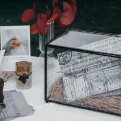 Back Standard/Large Geometric Glass Card Box Terrarium With Slot, Heart Lock, Foot, Handmade Brass For Wedding Receiption Wishwell Keepsake -Ncyp Garden Sale Shop 20200117001 6