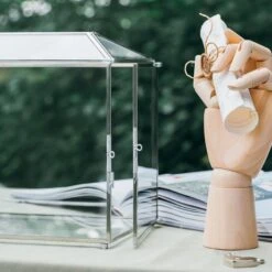 Silver Standard/Large Geometric Glass Card Box Terrarium With Slot, Heart Lock, Foot, Handmade For Wedding Receiption Wishwell Keepsake -Ncyp Garden Sale Shop 20200226001 2