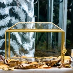Large Geometric Glass Card Box Terrarium With Slot And Heart Lock, Foot, Gold, Handmade, Brass,for Wedding Receiption, Wishwell, Keepsake Centerpiece -Ncyp Garden Sale Shop 20200307001 1 f7ccdd93 489c 4f8d ab6c 174423294d94