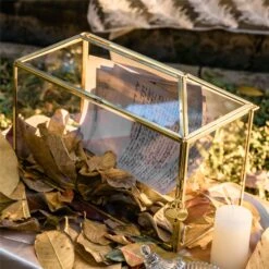 Large Geometric Glass Card Box Terrarium With Slot And Heart Lock, Foot, Gold, Handmade, Brass,for Wedding Receiption, Wishwell, Keepsake Centerpiece -Ncyp Garden Sale Shop 20200307001 6