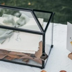 Back Standard/Large Geometric Glass Card Box Terrarium With Slot, Heart Lock, Foot, Handmade Brass For Wedding Receiption Wishwell Keepsake -Ncyp Garden Sale Shop 20200907001 7