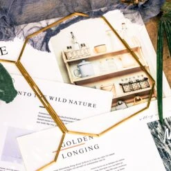 Wall Hanging 8x10" Horizontal Long Octagon Herbarium Brass Double Glass Frame For Pressed Flowers, Dried Flowers, Poster, Floating Frame -Ncyp Garden Sale Shop 20200923001 8x10 3