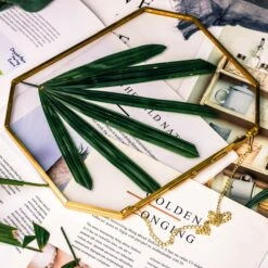 Wall Hanging 8x10" Horizontal Long Octagon Herbarium Brass Double Glass Frame For Pressed Flowers, Dried Flowers, Poster, Floating Frame -Ncyp Garden Sale Shop 20200923001 8x10 4