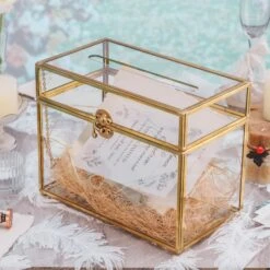 Handmade Vintage Geometric Glass Card Boxwith Slot Terrarium With Latch For Wedding Reception -Ncyp Garden Sale Shop 20210622001 2