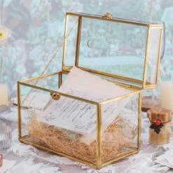 Handmade Vintage Geometric Glass Card Boxwith Slot Terrarium With Latch For Wedding Reception -Ncyp Garden Sale Shop 20210622001 3