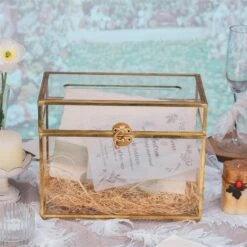 Handmade Vintage Geometric Glass Card Boxwith Slot Terrarium With Latch For Wedding Reception -Ncyp Garden Sale Shop 20210622001 8
