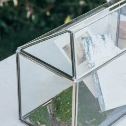 Silver Standard/Large Geometric Glass Card Box Terrarium With Slot, Heart Lock, Foot, Handmade For Wedding Receiption Wishwell Keepsake -Ncyp Garden Sale Shop 20220322001 1