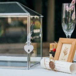Silver Standard/Large Geometric Glass Card Box Terrarium With Slot, Heart Lock, Foot, Handmade For Wedding Receiption Wishwell Keepsake -Ncyp Garden Sale Shop 20220322001 6