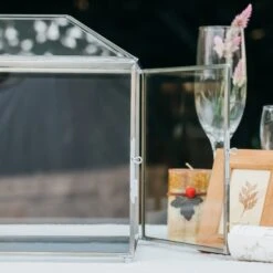 Silver Standard/Large Geometric Glass Card Box Terrarium With Slot, Heart Lock, Foot, Handmade For Wedding Receiption Wishwell Keepsake -Ncyp Garden Sale Shop 20220322001 7