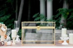 12"Large Gold Foot Rectangle With Slot Geometric Glass Card Box Keepsake Recipe Reception Envelope Holder Display Gift With Swing Lid Latch -Ncyp Garden Sale Shop 20220330001 2
