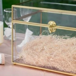 12"Large Gold Foot Rectangle With Slot Geometric Glass Card Box Keepsake Recipe Reception Envelope Holder Display Gift With Swing Lid Latch -Ncyp Garden Sale Shop 20220330001 5