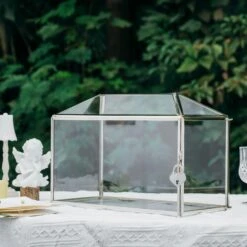 Silver Standard/Large Geometric Glass Card Box Terrarium With Slot, Heart Lock, Foot, Handmade For Wedding Receiption Wishwell Keepsake -Ncyp Garden Sale Shop 20221007002 1