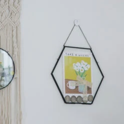 Wall Hanging Black Hexagon 12" Herbarium Brass Glass Frame For Thick Pressed Flowers, Dried Flowers, Poster, Coin, Double Glass, Floating -Ncyp Garden Sale Shop 20221122003 11