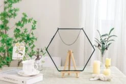 Wall Hanging Black Hexagon 12" Herbarium Brass Glass Frame For Thick Pressed Flowers, Dried Flowers, Poster, Coin, Double Glass, Floating -Ncyp Garden Sale Shop 20221122003 4