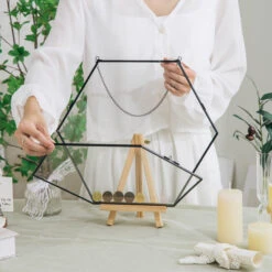 Wall Hanging Black Hexagon 12" Herbarium Brass Glass Frame For Thick Pressed Flowers, Dried Flowers, Poster, Coin, Double Glass, Floating -Ncyp Garden Sale Shop 20221122003 7