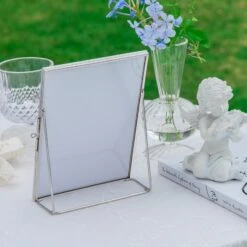 Silver Brass Tabletop Vintage Frame Geometric Ornament Plant Specimen Clip Modern Decor Card Holder 5X7" Reception -Ncyp Garden Sale Shop 20221229004 14