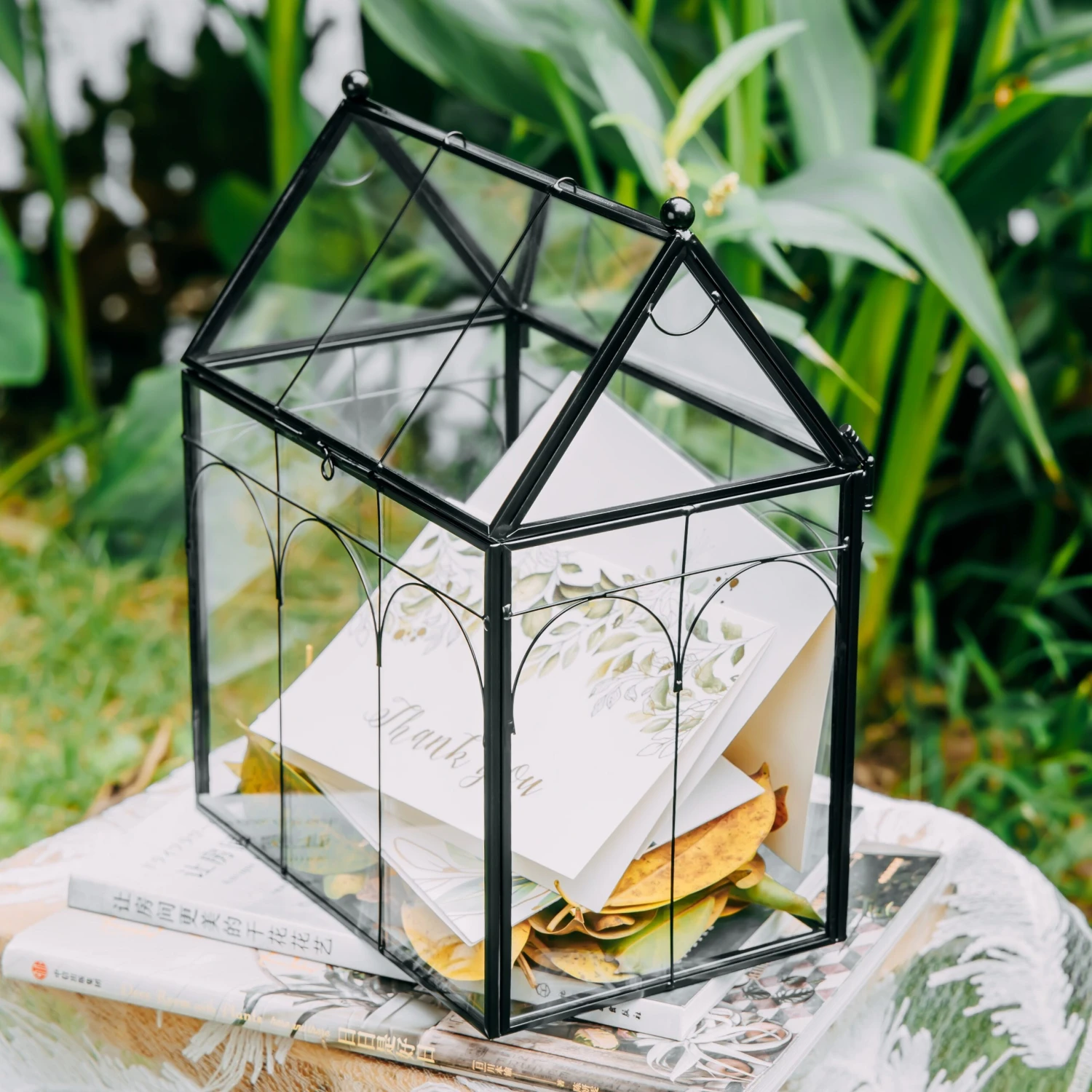 Vintage House Glass Geometric Terrarium Card Box Black 1 Vintage House Glass Geometric Terrarium Card Box Black