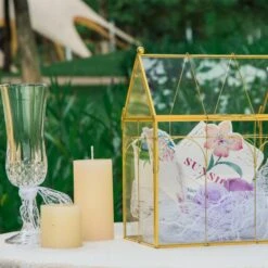 Vintage House Glass Geometric Terrarium Card Box Gold For Wedding, Graduation, Baby Shower -Ncyp Garden Sale Shop 20230329021 10