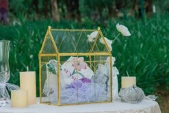 Vintage House Glass Geometric Terrarium Card Box Gold For Wedding, Graduation, Baby Shower -Ncyp Garden Sale Shop 20230329021 11
