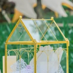 Vintage House Glass Geometric Terrarium Card Box Gold For Wedding, Graduation, Baby Shower -Ncyp Garden Sale Shop 20230329021 13