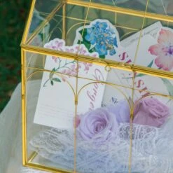 Vintage House Glass Geometric Terrarium Card Box Gold For Wedding, Graduation, Baby Shower -Ncyp Garden Sale Shop 20230329021 14