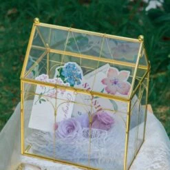 Vintage House Glass Geometric Terrarium Card Box Gold For Wedding, Graduation, Baby Shower -Ncyp Garden Sale Shop 20230329021 15