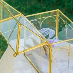 Vintage House Glass Geometric Terrarium Card Box Gold For Wedding, Graduation, Baby Shower -Ncyp Garden Sale Shop 20230329021 16