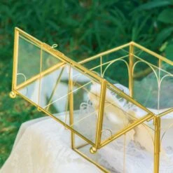 Vintage House Glass Geometric Terrarium Card Box Gold For Wedding, Graduation, Baby Shower -Ncyp Garden Sale Shop 20230329021 17